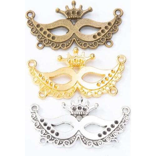 40pcs 21*40MM Silver color gold crown mask charms vintage bronze mask pendant for necklace bracelet earring diy jewelry making