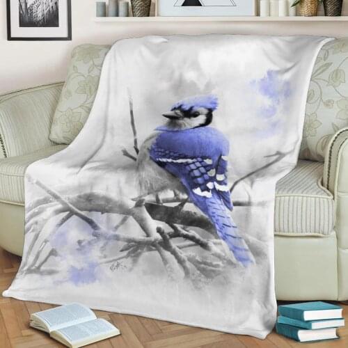 Blue Jay Flannel Throw Blanket 3D Printed Keep Warm Sofa Child Blanket Home Decor Textiles Dream Family Gift
