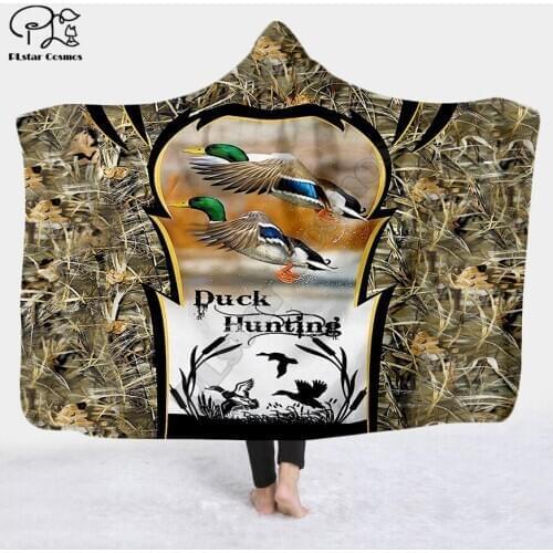 Duck hunting 3d printed Hooded Blanket Adult colorful child Sherpa Fleece Wearable Blanket Microfiber Bedding