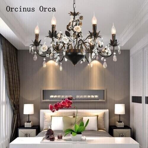 French Retro Black Crystal Chandelier living room dining room bar Mediterranean creative romantic flower and grass Chandelier