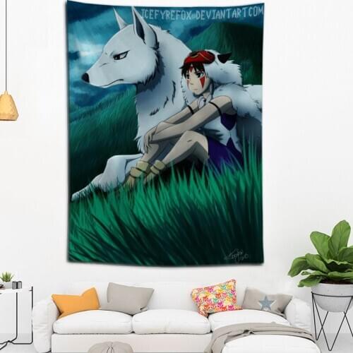Hot Sale Custom Anime Princess Mononoke Printed Tapestry Background Decorative Tapestry Various Sizes Wall Hanging Decor