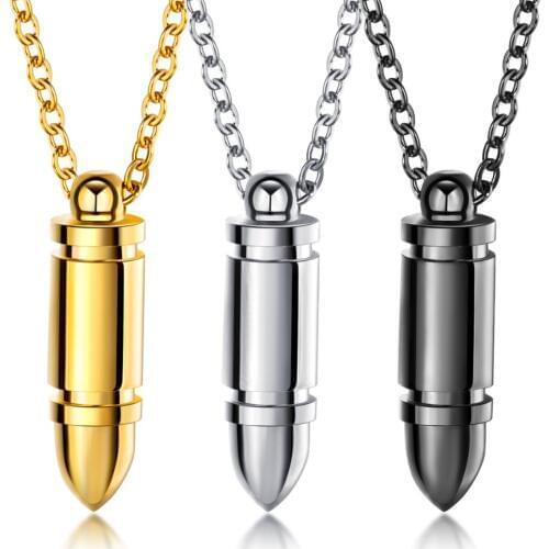 Hip hop Bullet Stainless Steel Men Pendant Necklace Punk Box Chain Male Accessories Jewelry Gift free shiping