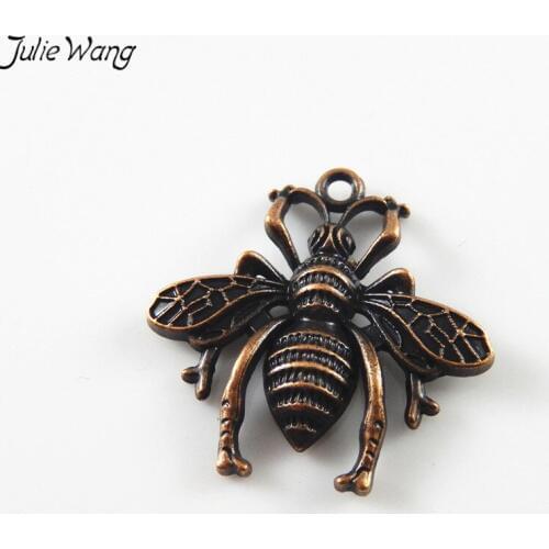 Julie Wang 30PCS Wholesale Copper Tone Alloy Cute Bee Animal Pendant Charm Exquisite Wing Deatails For Fine Dangle DIY 27*25*4mm