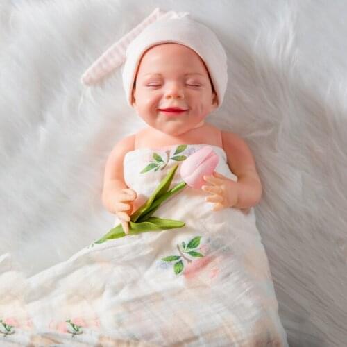20inch About 51cm April Reborn Doll Closed Eyes Full Silicone Soft Real Gentle Touch Smile Vinyl Doll Lifelike Real Touch Baby