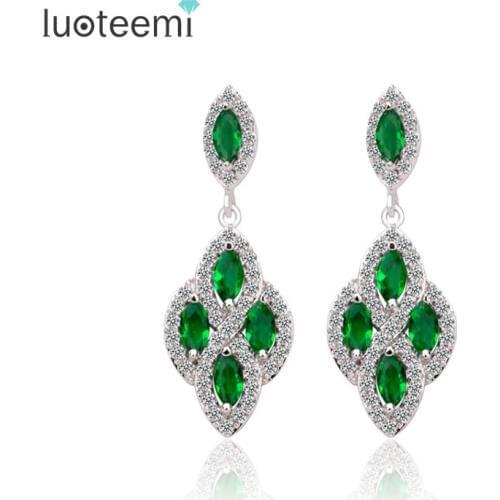 LUOTEEMI Green Zircon Marquise Stone with Tiny CZ Around Dangle Earrings Luxury Drop Earrings for Women Factory Wholesale