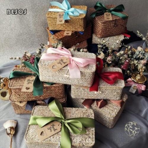 Fashion Large Handmade Rattan Basket Gift Box Party Outdoor Wedding Gift Box Bridesmaid Baby Clothes Package Decoration Gift Box