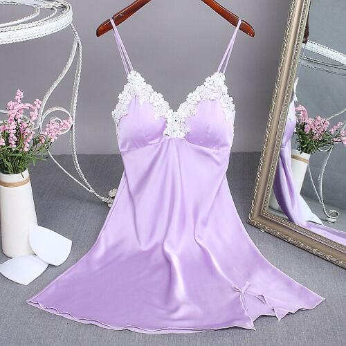 Fashion Navy Blue New Summer Womens Night Robe Bath Gown Faux Silk Nightgown Sleepwear Nightdress Pajamas Size M L XL XXL 1D-1