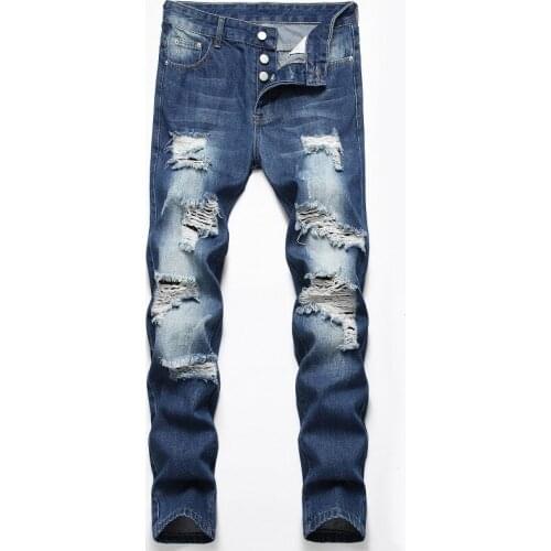 2021 Spring New Fashion Men Ripped Jeans Destroyed Beggar Denim Pants Elastic Hombre Summer Hole Hip Hop Streetwear Trousers 42