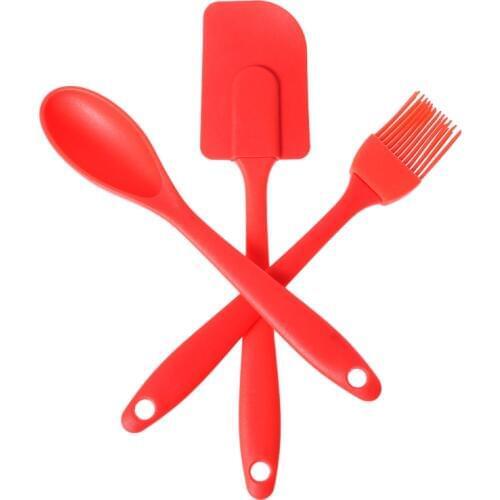 3PCS Silicone Spatula Spoon Brush Set Cooking Utensil Tool Kit