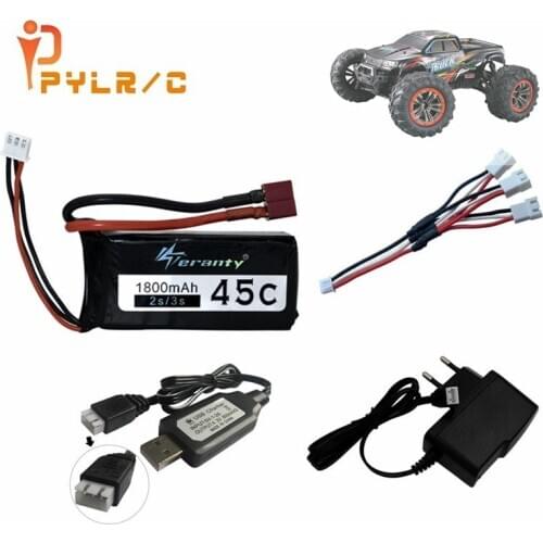 New Arrived For 9125 Remote Control Rc Car Spare Parts 7.4v 1800mah Lipo Battery T Plug XLH 9125 Battery + Cable + Charger
