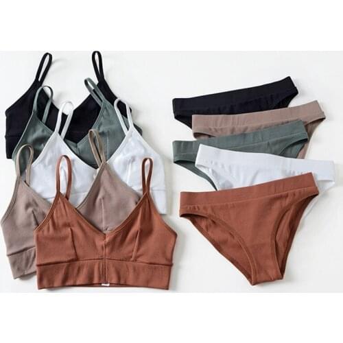 New Seamless Women Panties Bra Set Cotton Tube Tops Bralette Low Waist Underwear Set Soft Active Wear Lingerie Fitness Crop Top