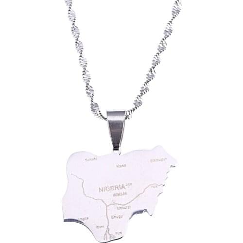 Stainless Steel Silver Color Nigeria Map Pendant Necklaces Country Maps Africa Nigerians Charm Jewelry