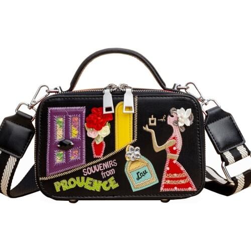 Perfume Girl Women Bags Leather Patchwork Embroidery Handbag Shoulder Bags Cross Body Messenger Bag Tote Braccialini Style