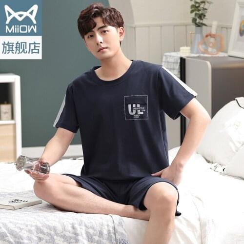 Pajama men summer short sleeve shorts thin cotton can be worn outside the large size new mens home service suit