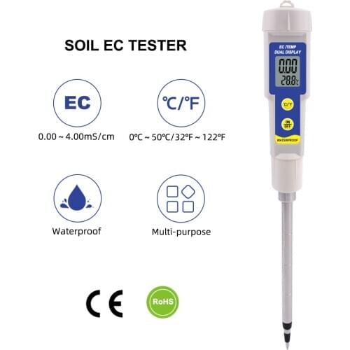 Professional Waterproof Multipurpose Soil EC Tester 2 in1 EC-315 Conductivity Meter ATC 0~4.00 mS/cm for Aquarium Swimming