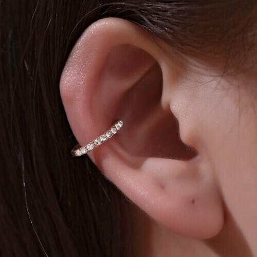 Simple U-shape Hollow White Rhinestone Single Golden Silver Plated Copper Ear Cuff Clip Earrings for Women