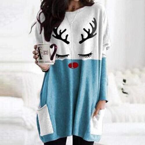 Plus Size Tunic Autumn Women Casual Cartoon Print Christmas Casual Loose Long Sleeve Tunic Women Top Camisetas