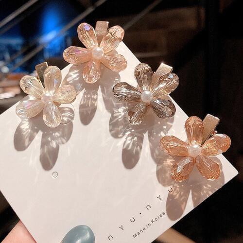 Korean Chic Luxury Pearl Flower Hair Pins Sweet Barrettes Crystal Hair Accessories Hairgrip for ladies Summer Hair Clips Gift