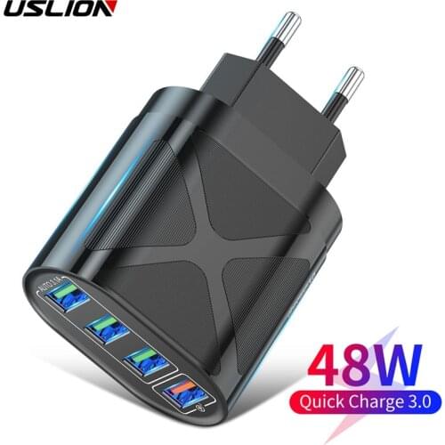 USLION 4 Port USB Charger Quick Charge QC 3.0 48W Wall Travel Phone Fast Charging For Samsung Xiaomi mi 11 EU US UK Plug Adapter