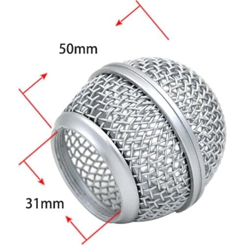 Replacement Microphone Grille (Wired and Wireless) Microphone Mesh Head Grille Silver Steel Mesh Microphone Grill Head