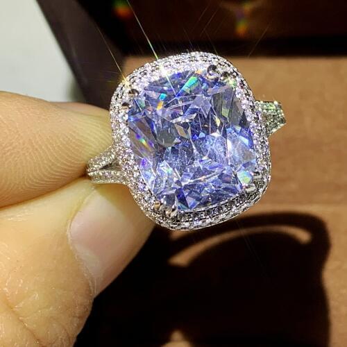 US Size 5-10 Sparkling Dove Egg Big CZ Stone Luxury Jewelry 925 Sterling Silver Cushion Shape White 5A Zircon Party Wedding Ring
