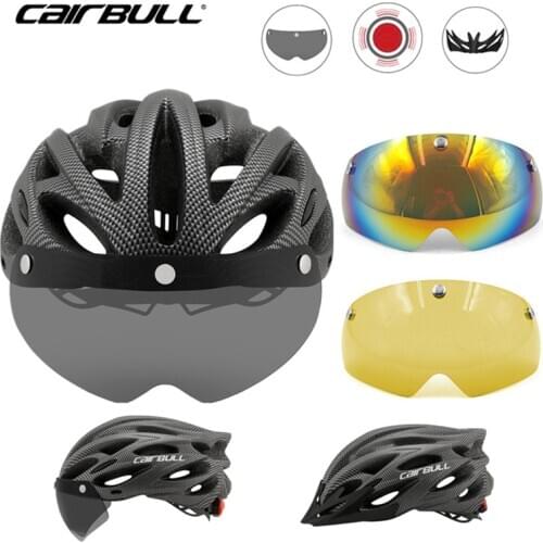 3 Lense Cairbull Ultralight Bike Helmet With Removable Visor Goggles Cycling Taillight In-molded MTB Mountain Road Safety Helmet