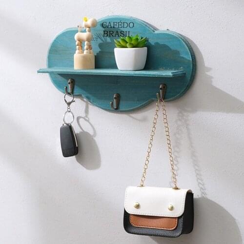 Solid Wood Clothes Hooks Clouds Shape Storage Rack Hat Bag Wall Mount Display Shelf Home Organizer Supplies