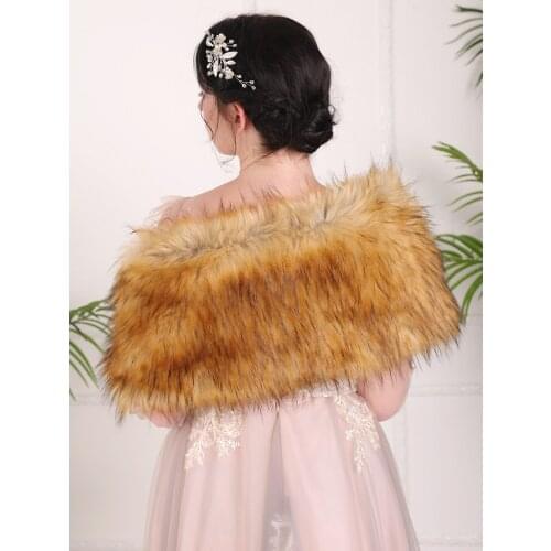 Vintage Women Winter khaki Fur Scarfs Comfortable Banquet Faux Fur bolero cape dress Wraps Bridal Shawls Wedding Jacket