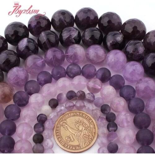 Smooth Faceted Frost Round Amethysts Quartzs Crystal Natural Stone Loose Beads for DIY Women Bracelat Jewelry Making 15"