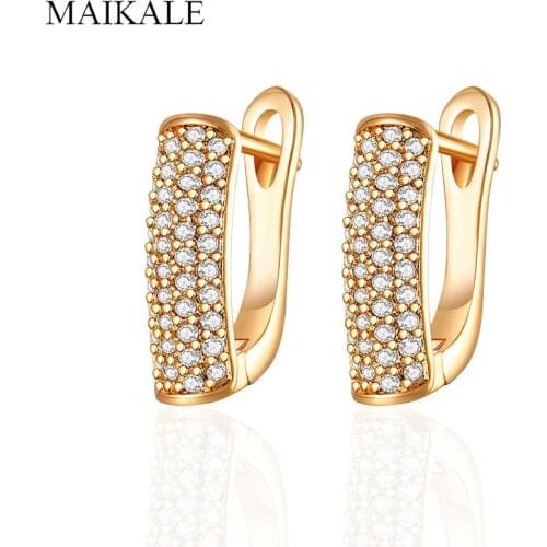 MAIKALE Simple Stud Earrings Three Rows Cubic Zirconia Gold/Silver Color Korean Earrings for Women Jewelry High Quality Gifts