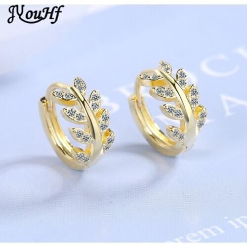 JYouHF 2020 New Fashion Gold Silver Color Cubic Zircon Leaf Hoop Earrings for Women Girl Crystal Earrings Jewelry Birthday Gift