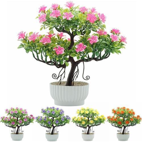 1Pc Artificial Plastic Guest-Greeting Pine Flower Tree Potted Bonsai Home Office Garden Desktop Party Decor