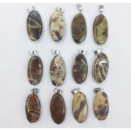1pc Natural Agates Stone Charms Womens Jewelry Making Oval Shape Metal Edging Pendant Chain for DIY Necklace Accessories Wicca