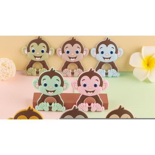Sunrony 1pc Animal Monkey Teether Rodent BPA Food Free Silicone Teething Nursing Pacifier Clip Silicone Teether