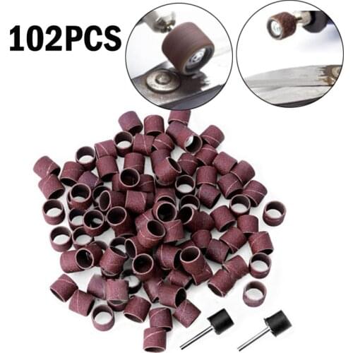 100Pcs 1/2 80 Grit Sanding Drum Bands Sleeves + 2 Mandrels Kit For Rotary Tool
