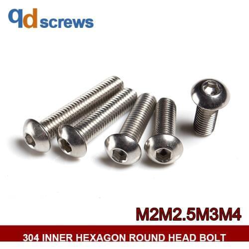 304 M2M2.5M3M4 inner hexagon screw round head stainless steel bolt GB70.2 ISO 7380 JIS B 1174