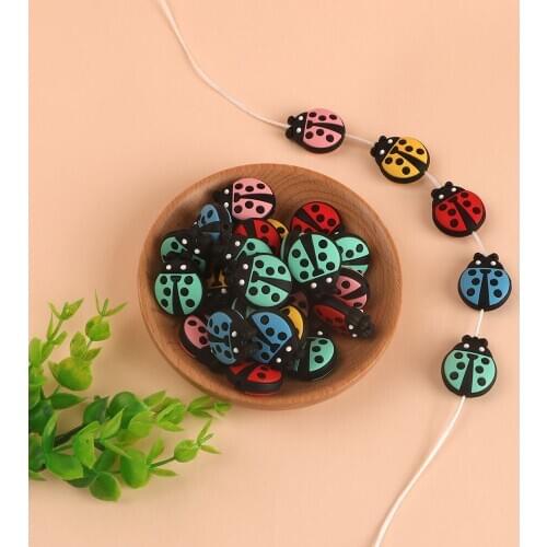 Kovict 50/100pcs Cartoon Mini Ladybug Shape Silicone Beads DIY Teething Nursing Teething Beads BPA FREE for Teeth