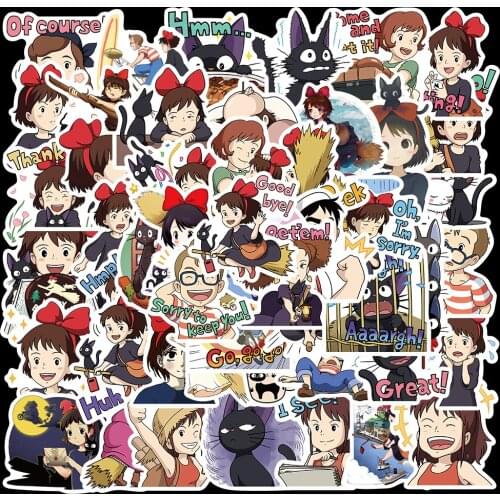 50PCS Cartoon Kikis Delivery Service Scrapbooking Kiki Stickers Miyazaki Hayao Sticker For DIY Graffiti Car Decal Stickers Toys