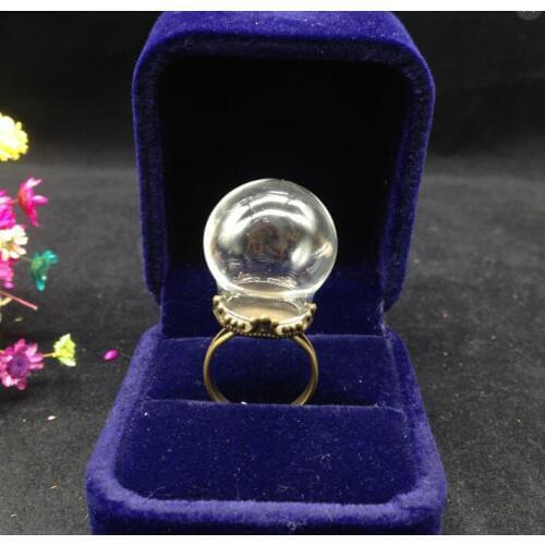 500sets/lot 25*15mm round Glass Bubble vial glass globe dome cover with ring setting DIY vial pendant diy glass bubble ring gift