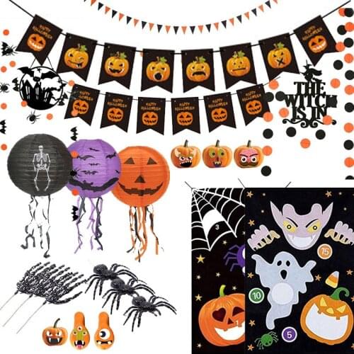 Happy Halloween Pumpkin Decor Banner Non-woven Fabric Door And Wall Decoration Witches and ghosts and other scary funny stickers
