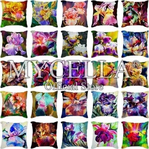 Iris Creative Flowers Cushion Case White Pillows Case Black Sofa Decorative Cushion cover oil painting Linen Cotton throw pillow