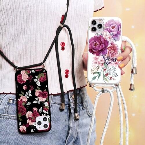 Crossbody Lanyard Flower Case For Xiaomi Redmi Note 9 8 Pro 8T 9s 6 7 5 Plus 6A 7A Mi A3 A2 8 9 10 Lite 9T 10T Poco X3 NFC Cover