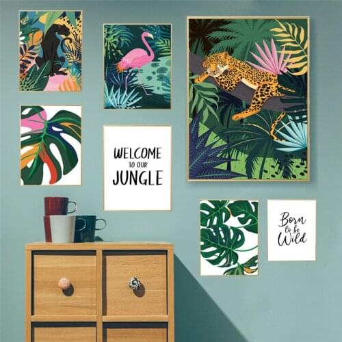Decorative Painting Nordic Flamingo Leopard Jungle Prints Wall Art Decorative Picture For Living Room Bedroom Home Decor