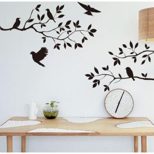 DIY Mordern Black Family Tree Vinyl Wall Stickers Birds on the Branch Home Decals Living Room Bedroom Wall Decor Wall Art Murals