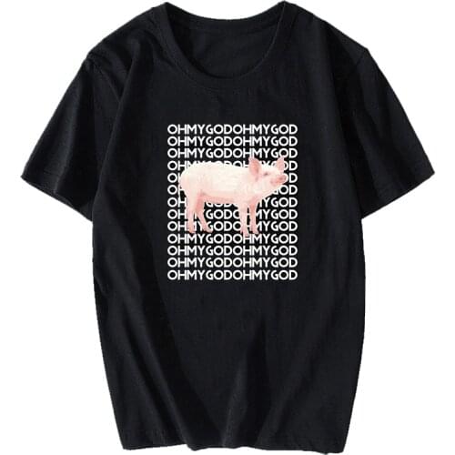 Oh My God Pig Printed T Shirt Mens High Quality Hip Hop Tops Custom Hipster Cotton Tees Casual Cool T-shirt Harajuku Streetwear