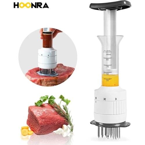 HOONRA Injection Type Needles Meat Tenderizer Stainless Steel Beef Meat Marinade Injector Barbecue Seasoning Injectors Kitchen