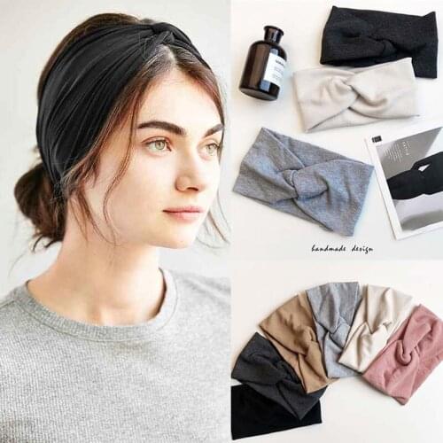 Korea Winter Wide Knitting Cross Headband For Women Fashion Solid Color Elastic Yoga Turban Bandage Bandanas HairBands