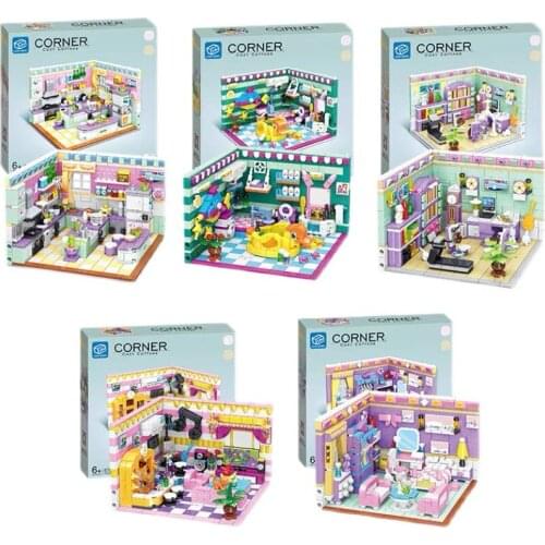 Mini Street View Hutsmall Kitchen Study Living Room Corner Mini Building Blocks House Bathroom Model Bricks Toys For Girl Gift