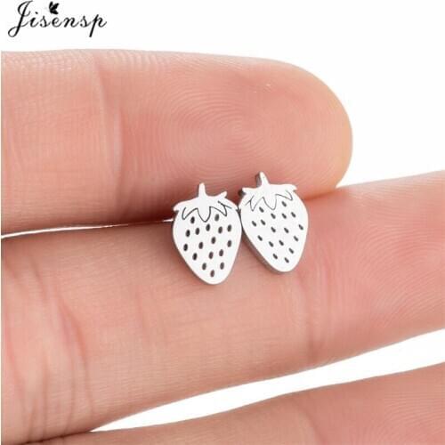 Trendy Girls Cute Fruit Strawberry Earrings Personality Jewelry Small Plant Stainless Steel Stud Earring for Women Kids Punk Gif