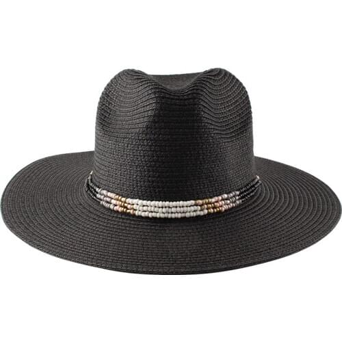 Fashion beaded flat jazz top hat spring and summer universal seaside beach sunshade straw hat
